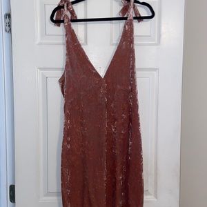 Velvet Pink Dress with Tie Straps